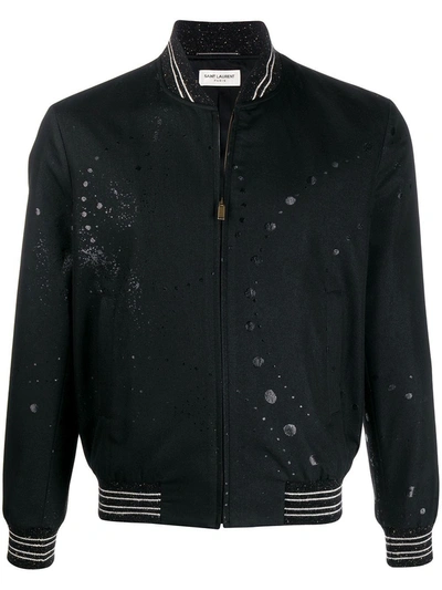 Shop Saint Laurent Galaxy Print Bomber Jacket Black