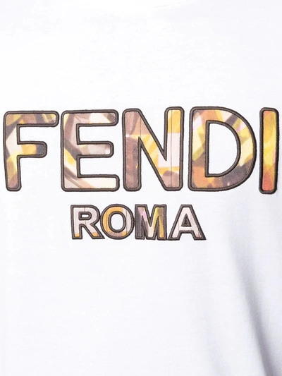Shop Fendi Mixed Print Embroidered Logo T-shirt In White