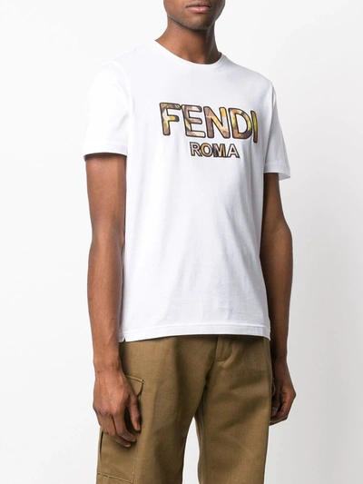 Shop Fendi Mixed Print Embroidered Logo T-shirt In White