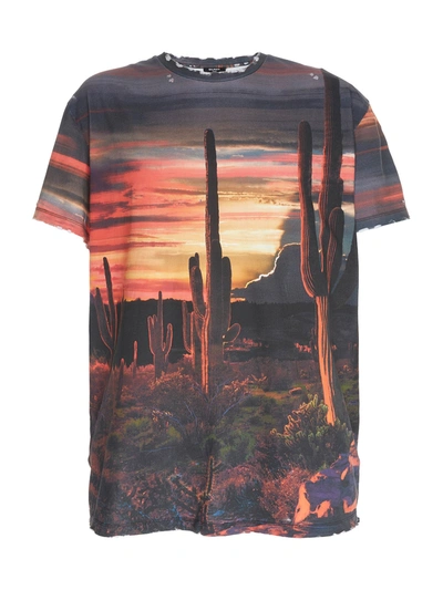 Shop Balmain Sunset Desert Print T-shirt In Multicolor