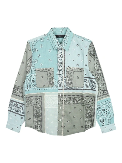 Shop Amiri Reconstructed Bandana Print Cotton Flannel Shirt Pale Lime