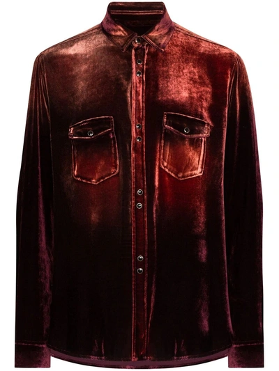 Shop Saint Laurent Distressed Button-down Shirt In Red