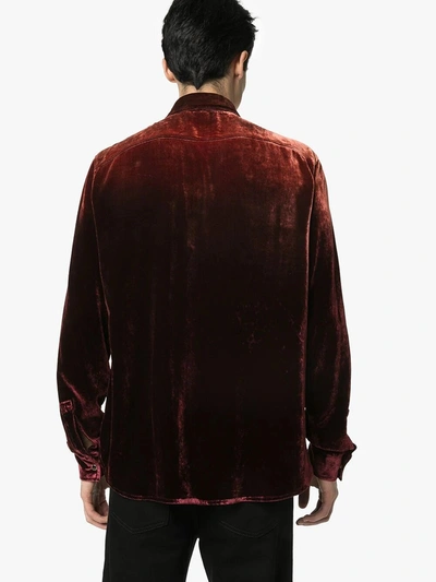 Shop Saint Laurent Distressed Button-down Shirt In Red