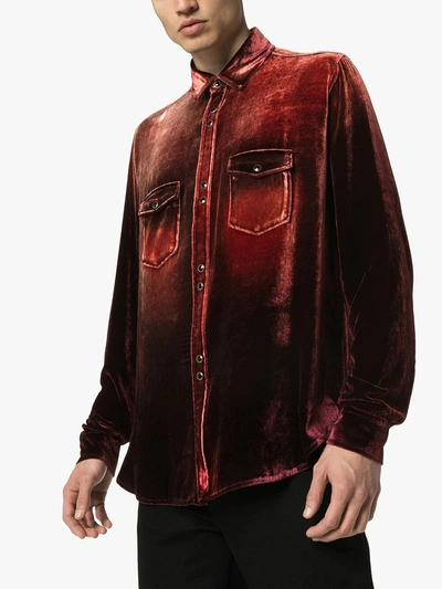 Shop Saint Laurent Distressed Button-down Shirt In Red