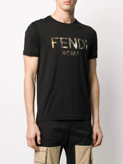 Shop Fendi Mixed Print Embroidered Logo T-shirt Black