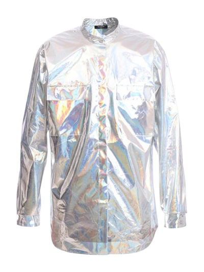 Shop Balmain Silver Oversize Holographic Shirt