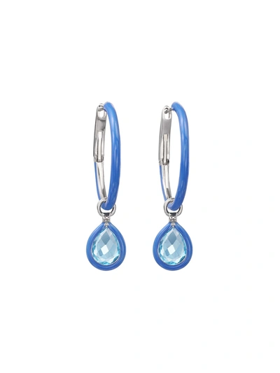Shop Nina Runsdorf Blue Small Enamel Hoop Earrings