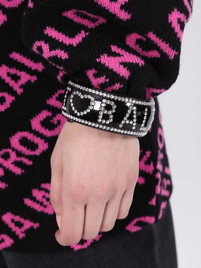 Shop Balenciaga Black Embellished Crush Bracelet