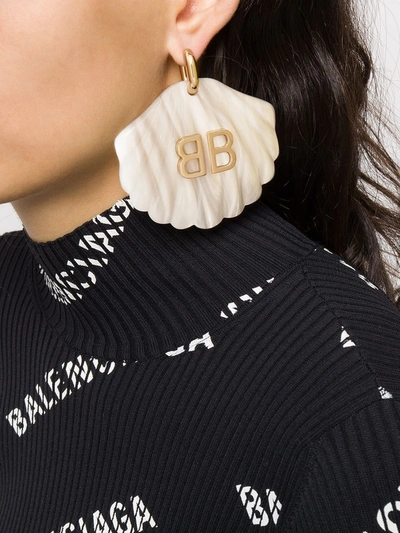 Shop Balenciaga Mermaid Shell Earrings In White