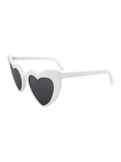 Shop Saint Laurent White Lou Lou Heart Sunglasses