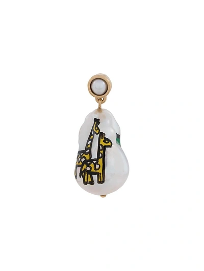 Shop Bottega Veneta Pearl Drop Painted Earrings White/ Giraffes In Multicolor