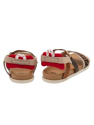 Shop Fendi Ff Red And Brown Flat Sandals