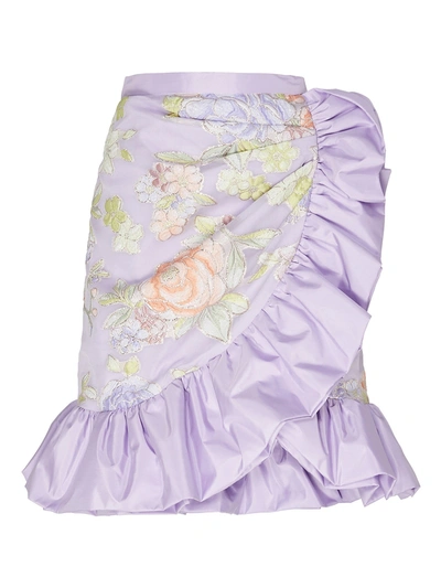 Shop Rodarte Lilac Floral Print Ruffle Skirt