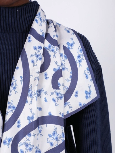 Shop Loewe Navy And White Floral Silk Scarf Sweater In Blue