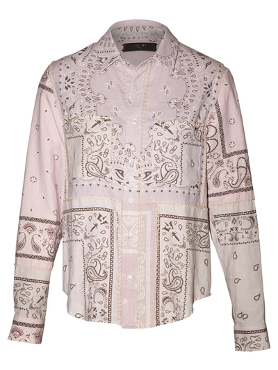 Shop Amiri Reconstructed Bandana Print Flannel Shirt Lavendar