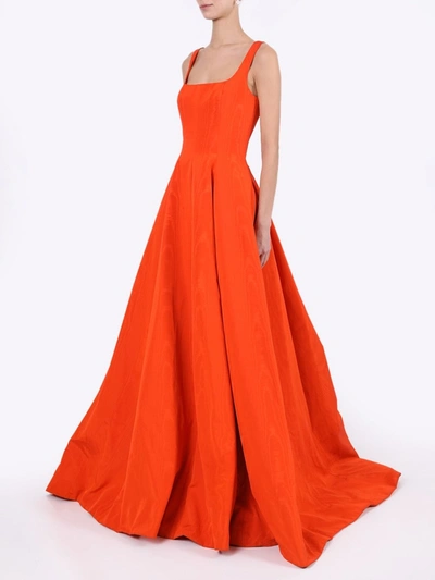 Oscar De La Renta Moire Faille Sleeveless Gown In Orange 