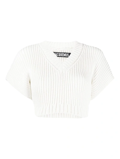 Shop Jacquemus La Maille Helado Cropped Knit Top In White