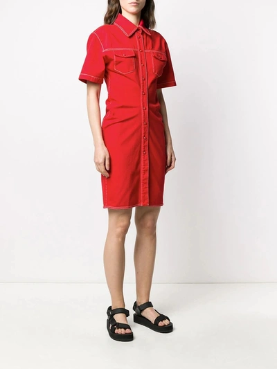 Shop Off-white Red Denim Buttoned Dress