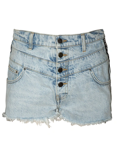 Shop Amiri High-waisted Frayed Hem Shorts In Blue