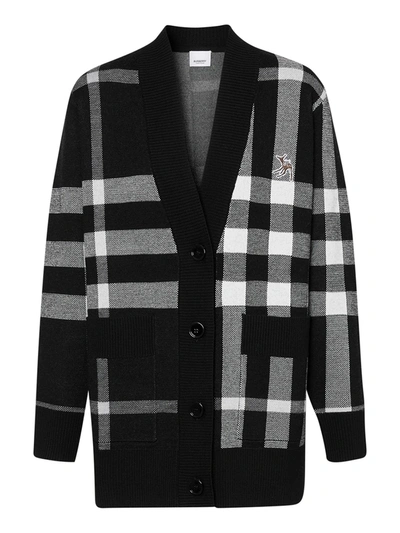 Shop Burberry Black And White Check Print Cardigan