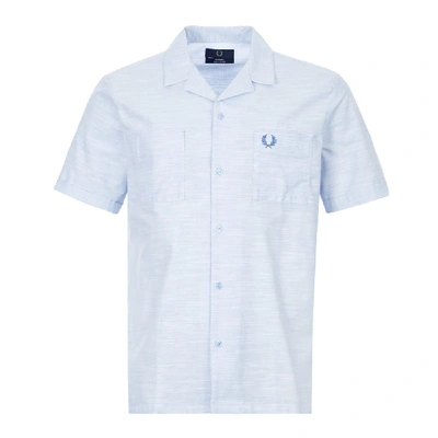 Shop Fred Perry Short Sleeve Shirt Rever Collar In Blue