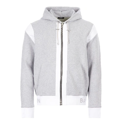 Shop Balmain Zipped Hoodie In Grey