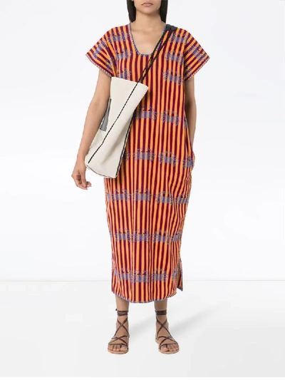 Pippa Holt Striped Crab-print Kaftan In Orange