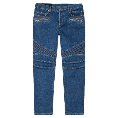 Shop Balmain Monogram Tapered Jeans In Blue