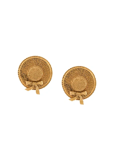 Pre-owned Chanel 1975-1985 Hat Clip-on Earrings In Gold