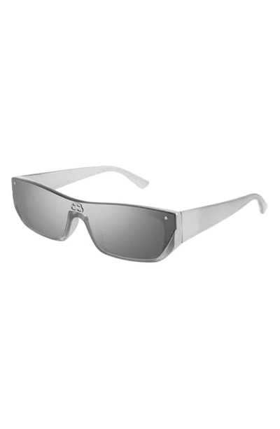 Shop Balenciaga 99mm Rectangular Cat Eye Sunglasses In Ruthenium/ Silver