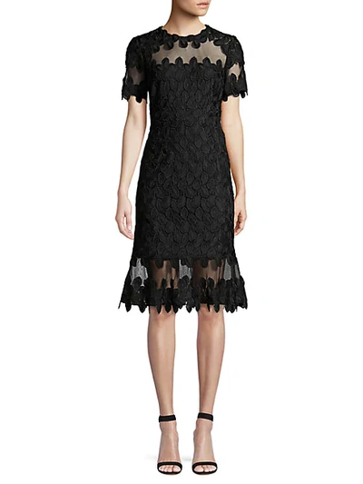 Shop Elie Tahari Venus Embroidery A-line Dress In Black