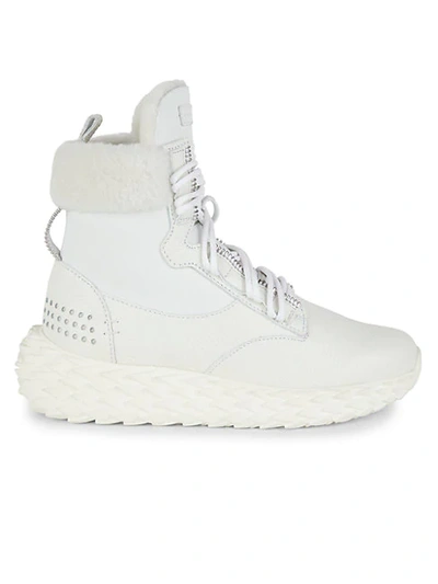 Shop Giuseppe Zanotti Urchin Combat Shearling Sneakers In Bianco