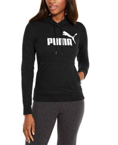 Shop Puma Women's Logo Fleece Hoodie In Cotton Black