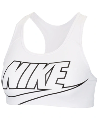 Shop Nike Women's Futura Racerback Compression Medium Impact Sports Bra In White/black