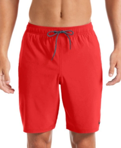 Shop Nike Men's Contend Water-repellent Colorblocked 9" Swim Trunks In University Red