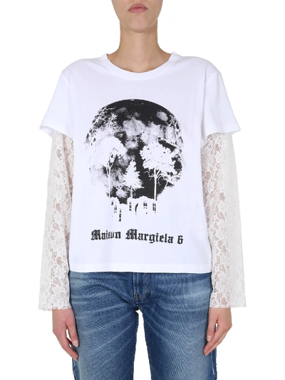 Shop Mm6 Maison Margiela Round Neck T-shirt In Bianco