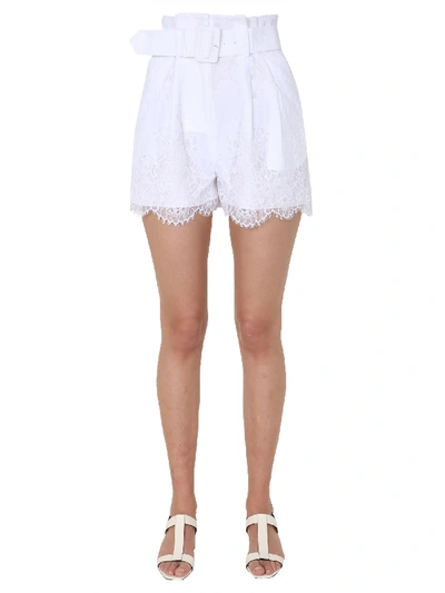 Shop Self-portrait Lace Shorts In Bianco