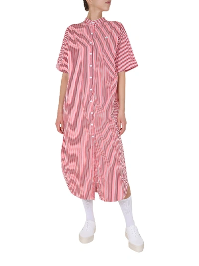 Shop Lacoste Striped Dress In Rosso