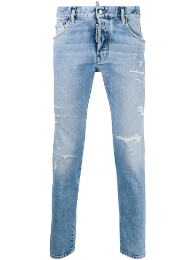 Shop Dsquared2 Distressed Skinny-fit Jeans In Blue