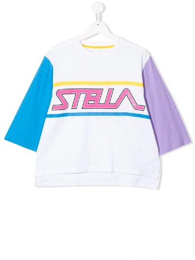 Shop Stella Mccartney Teen Logo Print Long-sleeved Dress In White