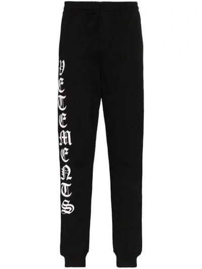 Shop Vetements Gothic Logo Drawstring Sweatpants Black