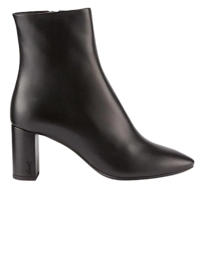 Shop Saint Laurent Lou Leather Block-heel Booties Black