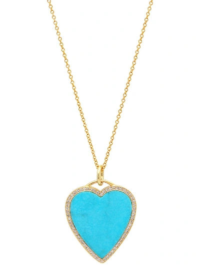 Shop Jennifer Meyer Turquoise Inlay Heart With Diamond Surround