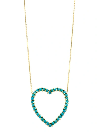 Shop Jennifer Meyer Turquoise Large Open Heart Necklace
