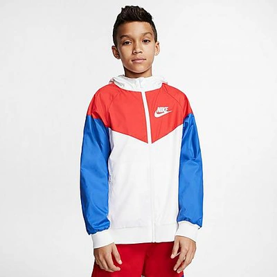 Shop Nike Boys' Sportswear Windrunner Jacket In White