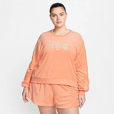 Shop Nike Women's Sportswear Terry Crewneck Sweatshirt (plus Size) In Orange