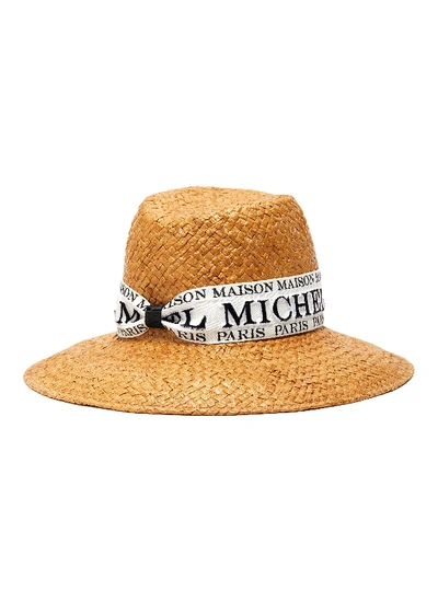 Shop Maison Michel Kate' Logo Band Raffia Straw Fedora Hat In Brown