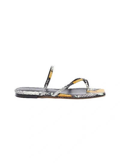 Shop Aeyde 'marina' Asymmetric Toe Ring Snake Embossed Leather Sandals In Multi-colour