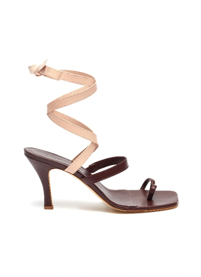 Shop Christopher Esber 'arta' Lace Up Strappy Mismatched Leather Heeled Sandals In Multi-colour