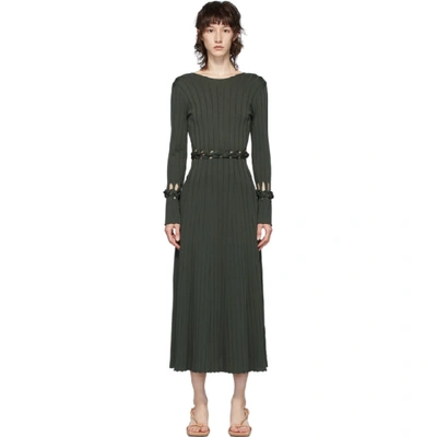 Shop Dion Lee Green Ribbed Braided Long Dress In Olive
